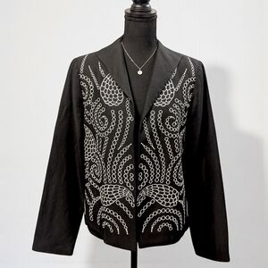 Silk Club Collection Vintage Silk Linen Blend Women's Black Embroidered Jacket S